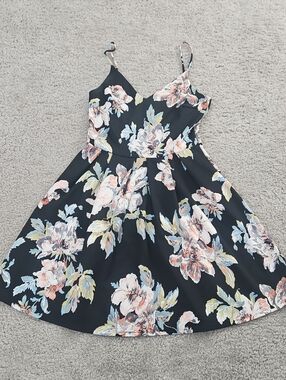 Soprano Black Floral Spaghetti-Strap Dress with Peach and Light Blue Blooms
